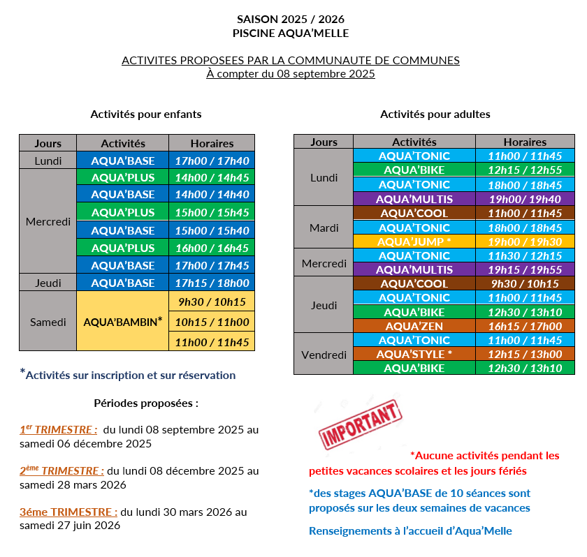 Activités saison 2025.2026